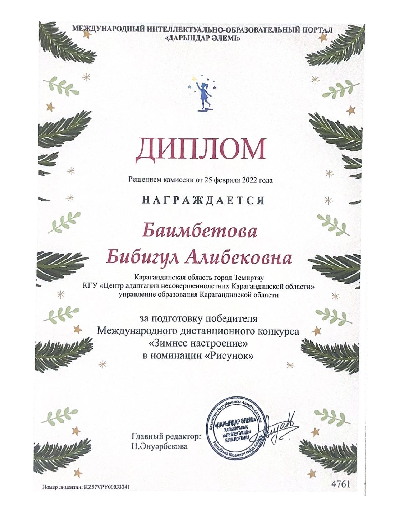 diplomas баимбетова за подготовку призеров зимнее настроение